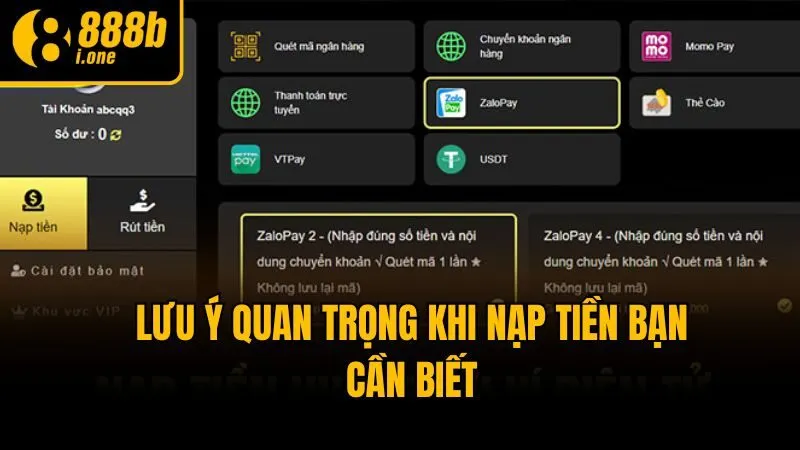 Lưu ý quan trọng khi nạp tiền bạn cần biết